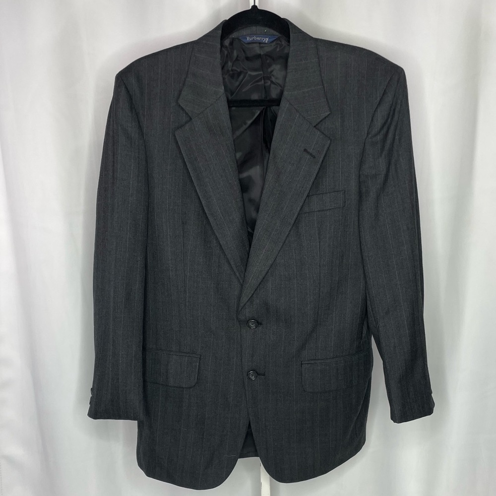 Vintage Burberrys Wool Blazer‎ Gray Pinstripe | 100% Wool Union Made USA | 40R
